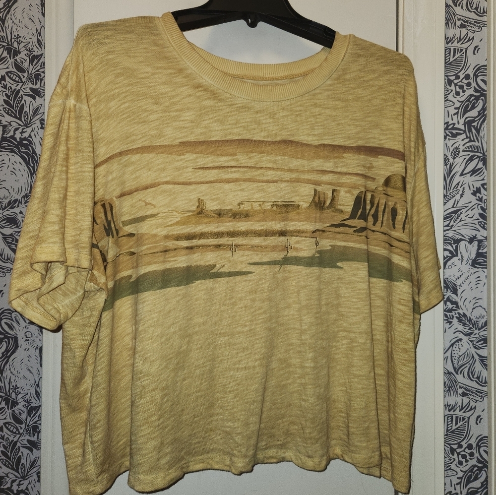 Torrid Yellow Boxy T-Shirt with Scenic Graphic